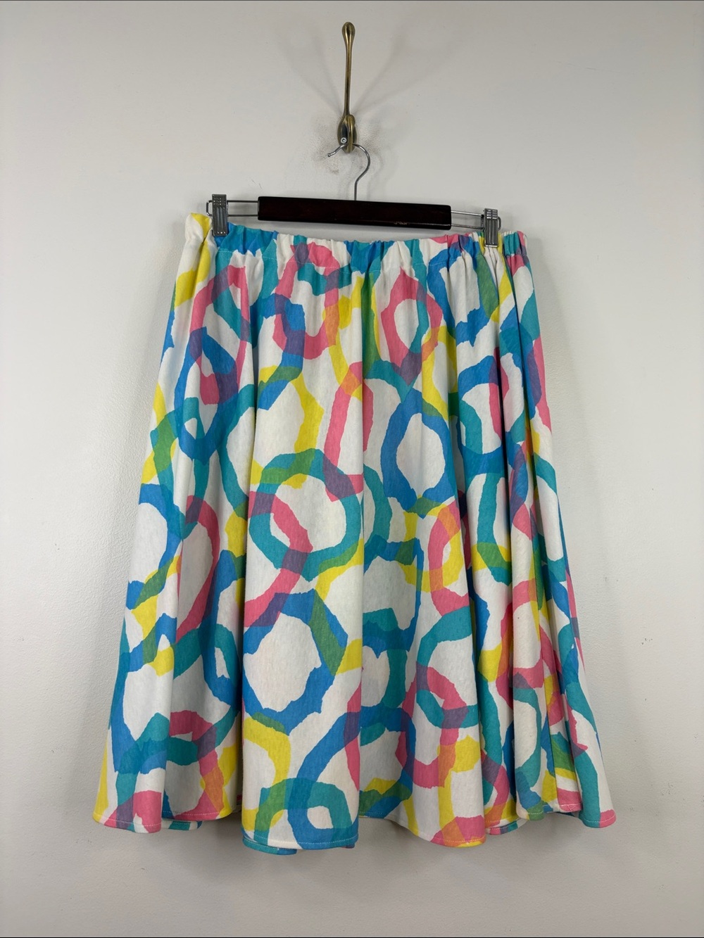 Vintage Skirt Womens 8 White Blue Pink Yellow Full Midi Cotton Made in Canada
